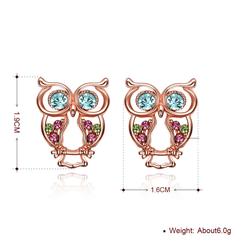 Swarovski Crystal Owl Stud Earring in 18K Rose Gold Plated