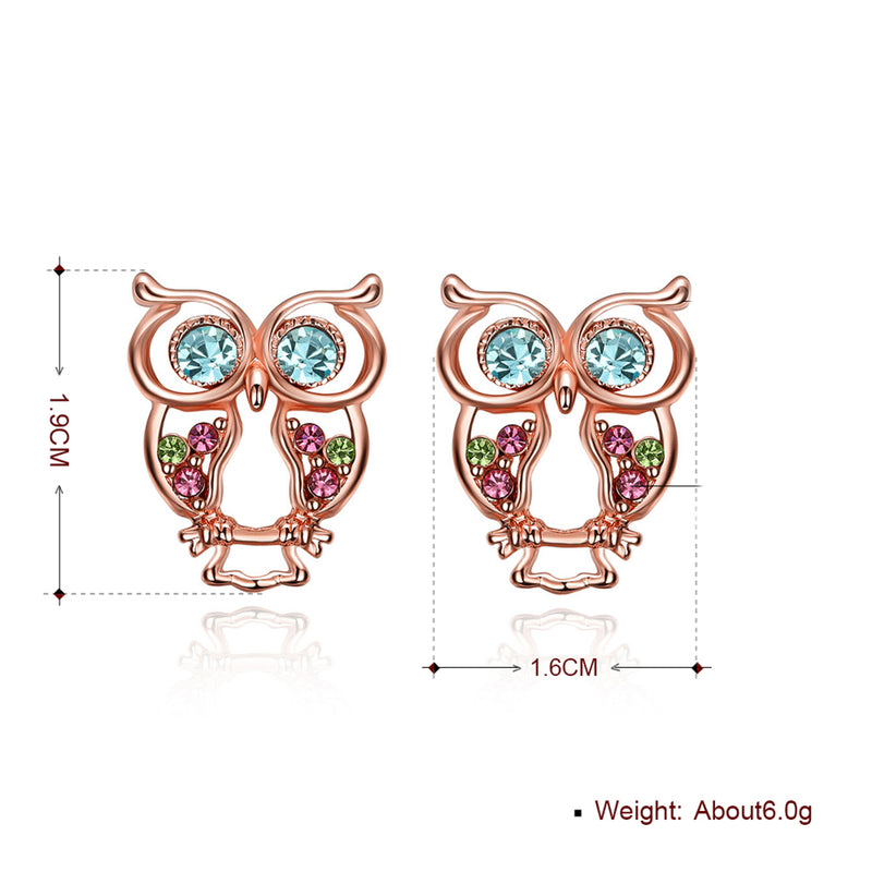 Swarovski Crystal Owl Stud Earring in 18K Rose Gold Plated