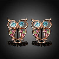Swarovski Crystal Owl Stud Earring in 18K Rose Gold Plated