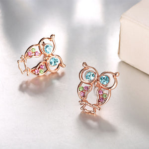 Austrian Crystal Owl Stud Earring in 18K Rose Gold Plated