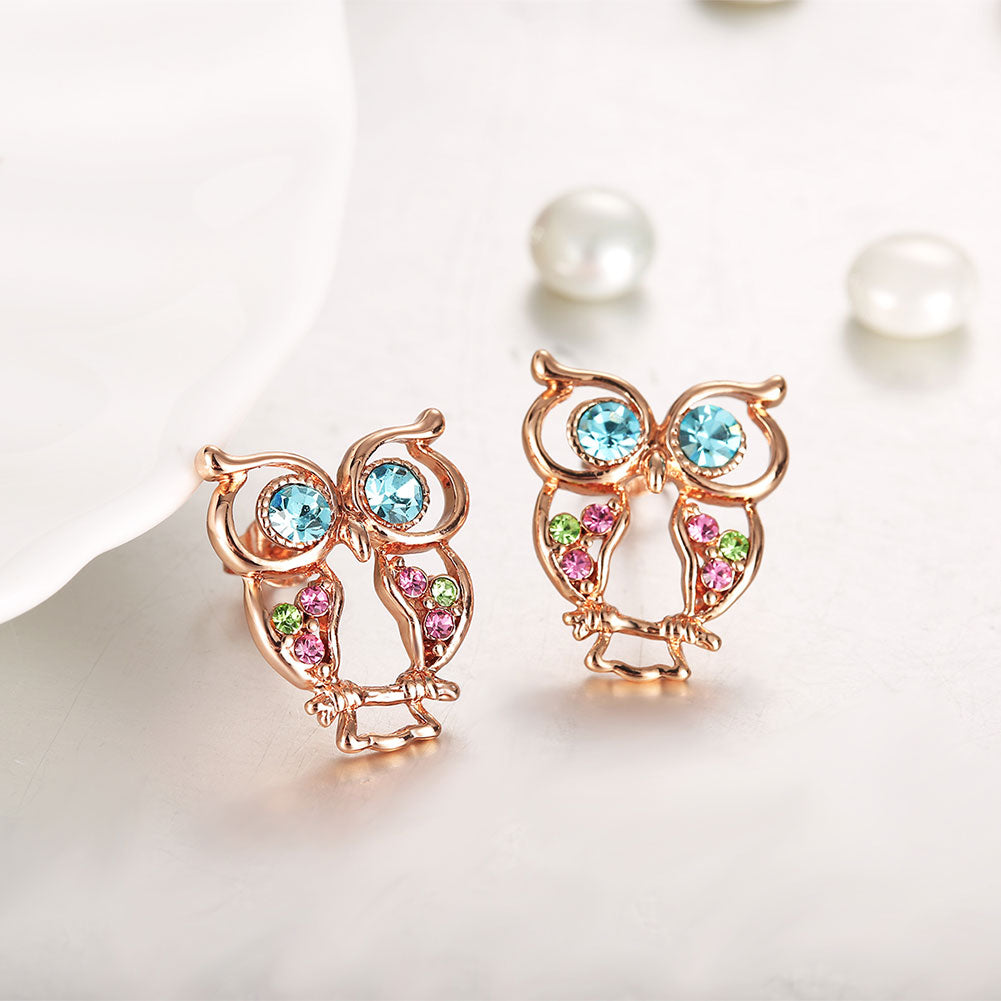 Swarovski Crystal Owl Stud Earring in 18K Rose Gold Plated
