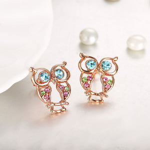 Austrian Crystal Owl Stud Earring in 18K Rose Gold Plated