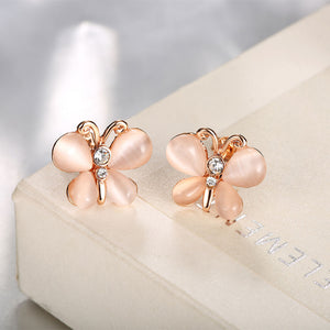 Austrian Crystal Butterfly Stud Earring in 18K Rose Gold Plated