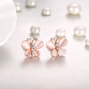 Austrian Crystal Butterfly Stud Earring in 18K Rose Gold Plated