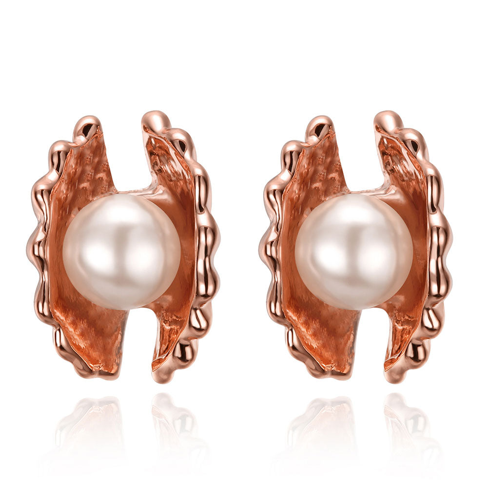 Clam Pearl Stud Earring in 18K Rose Gold Plated, Earring, Golden NYC Jewelry, Golden NYC Jewelry jewelryjewelry deals, swarovski crystal jewelry, groupon jewelry,, jewelry for mom,