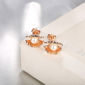 Clam Pearl Stud Earring in 18K Rose Gold Plated, Earring, Golden NYC Jewelry, Golden NYC Jewelry  jewelryjewelry deals, swarovski crystal jewelry, groupon jewelry,, jewelry for mom,