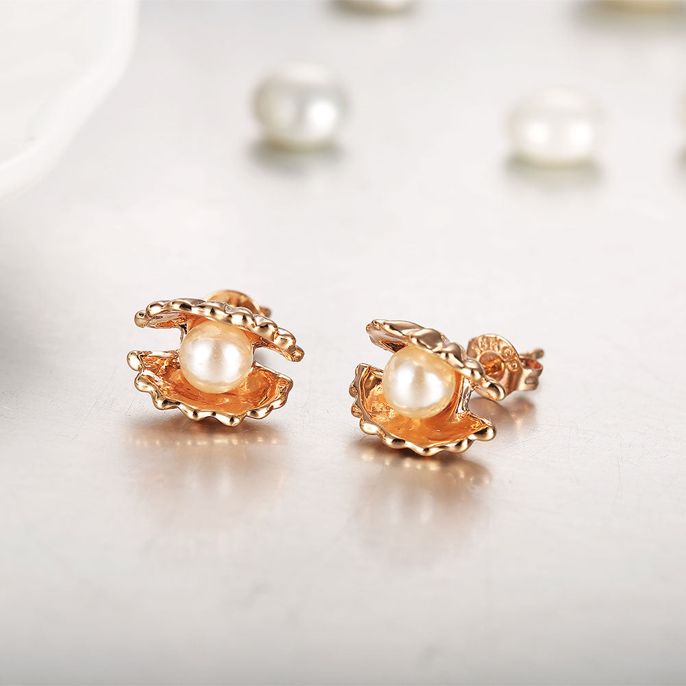 Clam Pearl Stud Earring in 18K Rose Gold Plated, Earring, Golden NYC Jewelry, Golden NYC Jewelry  jewelryjewelry deals, swarovski crystal jewelry, groupon jewelry,, jewelry for mom,