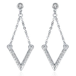 Pave V Drop Earring in 18K White Gold Plated