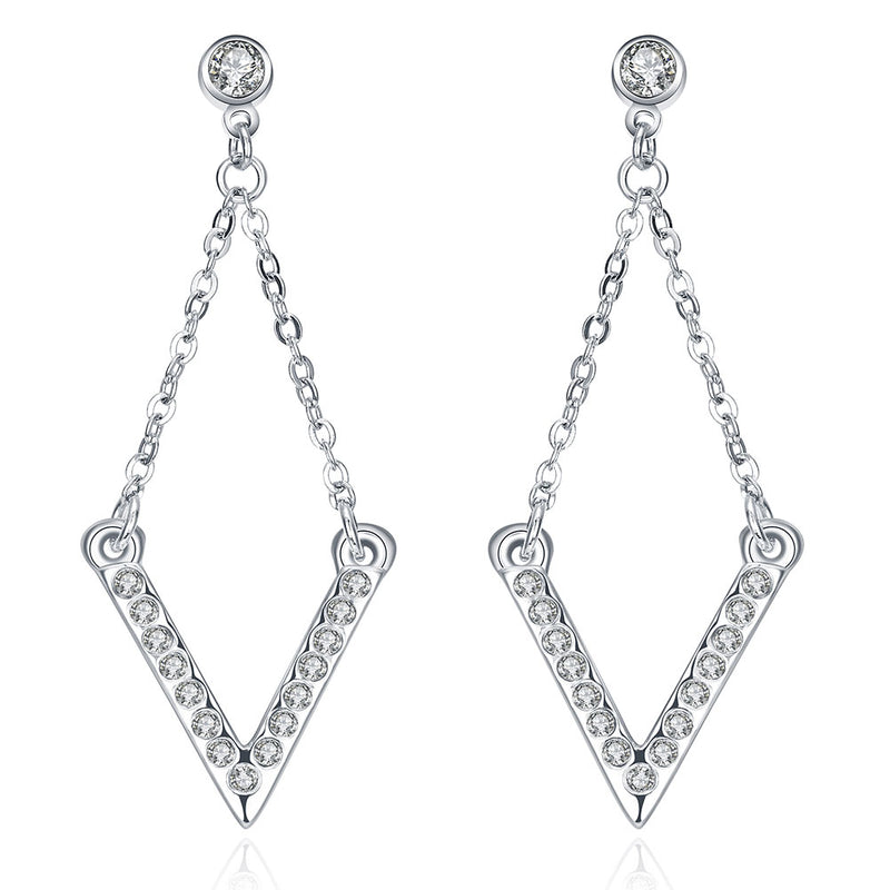 Pave V Drop Earring in 18K White Gold Plated