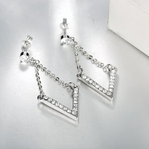 Pave V Drop Earring in 18K White Gold Plated