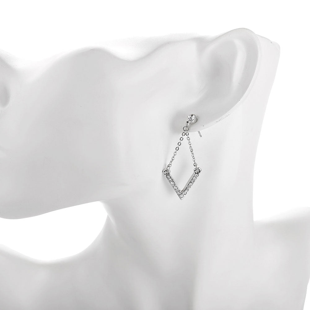 Pave V Drop Earring in 18K White Gold Plated