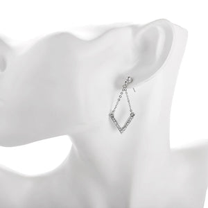 Pave V Drop Earring in 18K White Gold Plated