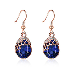 Austrian Crystal Sapphire Drop Earring in 18K Rose Gold Plated
