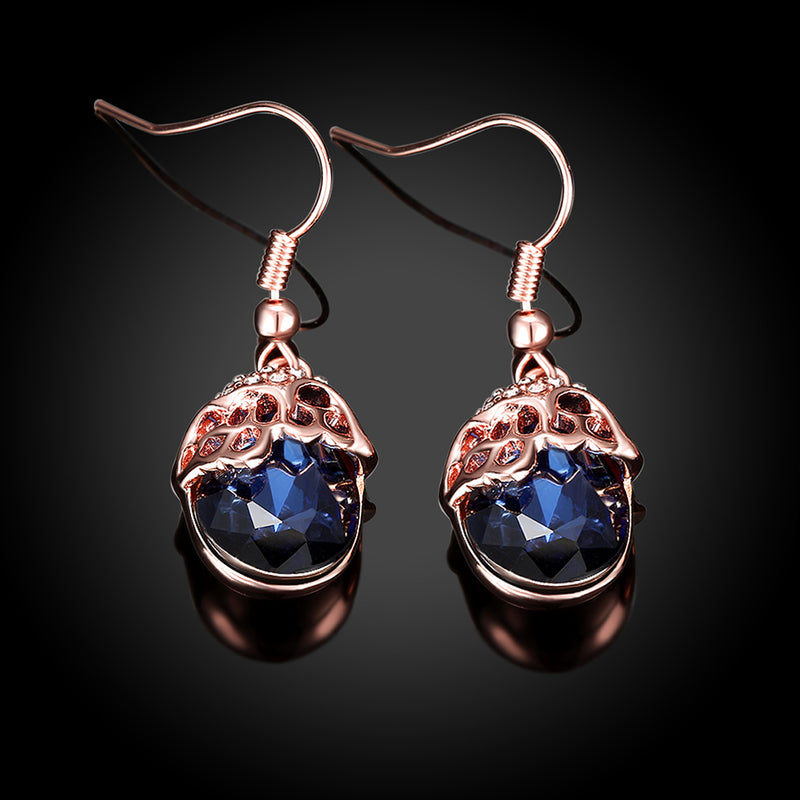 Swarovski Crystal Sapphire Drop Earring in 18K Rose Gold Plated