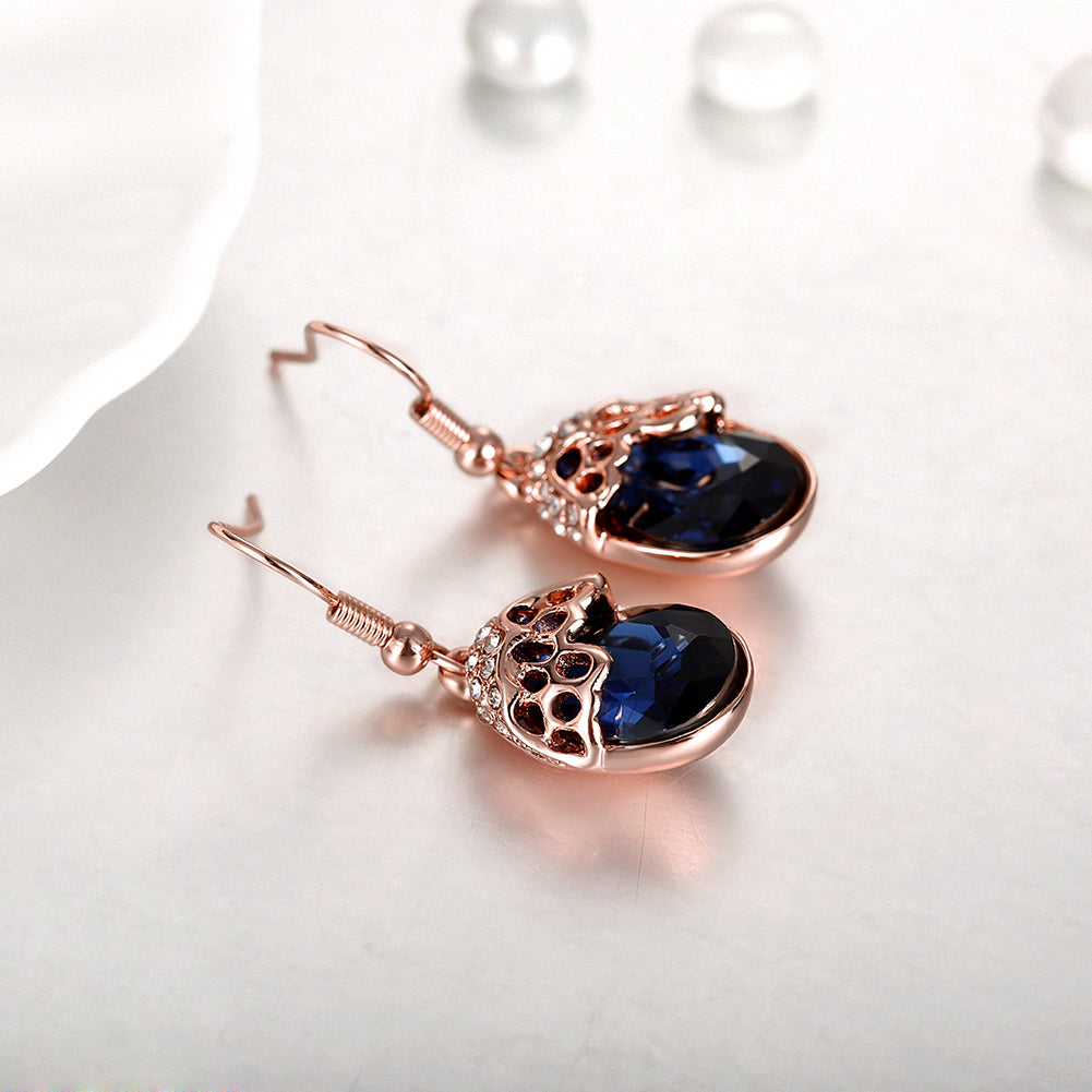Swarovski Crystal Sapphire Drop Earring in 18K Rose Gold Plated