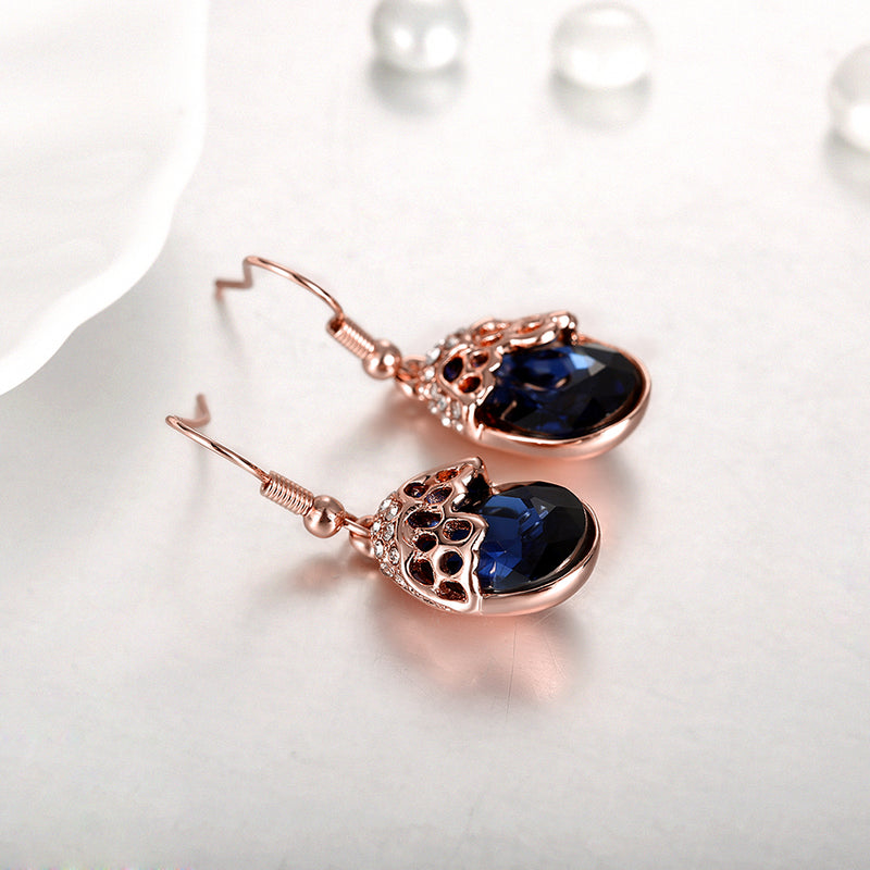 Swarovski Crystal Sapphire Drop Earring in 18K Rose Gold Plated