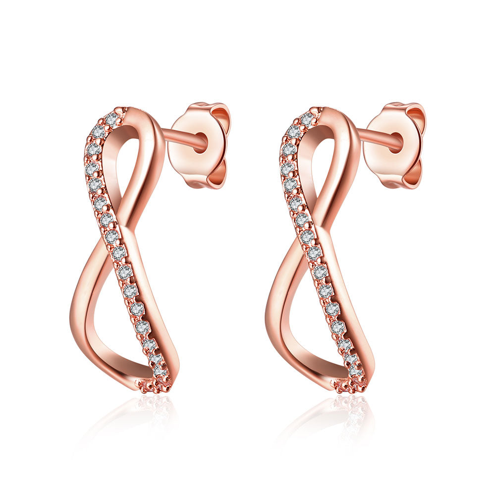 Infinity Pave Stud Earring in 18K Rose Gold Plated