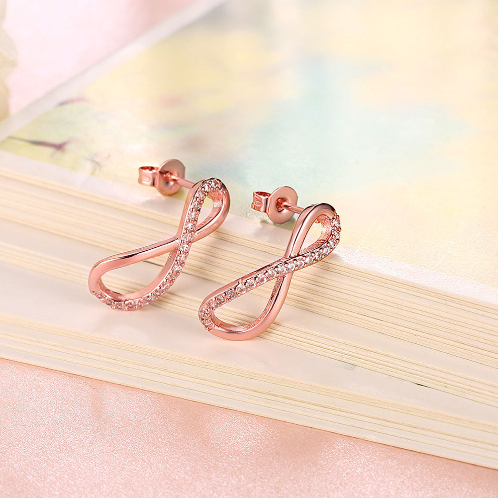 Infinity Pave Stud Earring in 18K Rose Gold Plated