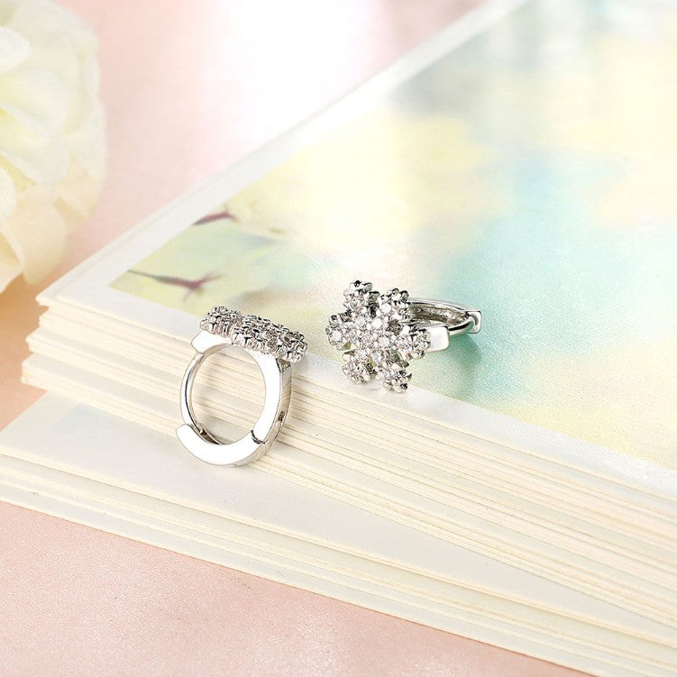 18K White Gold Plated Snow Flake Swarovski Huggie Earrings, Earring, Golden NYC Jewelry, Golden NYC Jewelry  jewelryjewelry deals, swarovski crystal jewelry, groupon jewelry,, jewelry for mom,