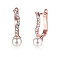 2.00 Ct Swarovski Crystal and Pearl Huggie Earring in 18K Rose Gold Plated, Earring, Golden NYC Jewelry, Golden NYC Jewelry jewelryjewelry deals, swarovski crystal jewelry, groupon jewelry,, jewelry for mom,