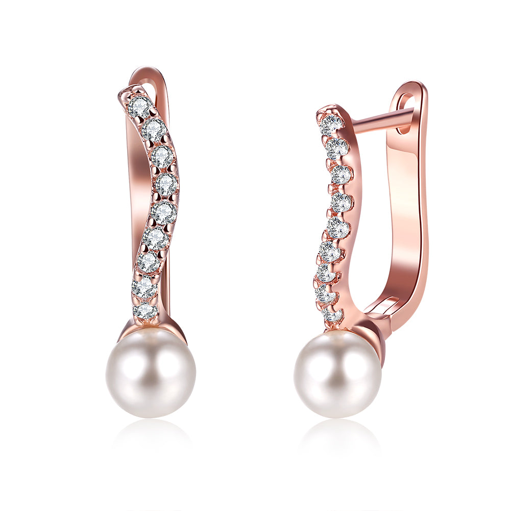 2.00 Ct Swarovski Crystal and Pearl Huggie Earring in 18K Rose Gold Plated, Earring, Golden NYC Jewelry, Golden NYC Jewelry jewelryjewelry deals, swarovski crystal jewelry, groupon jewelry,, jewelry for mom,