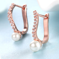 2.00 Ct Swarovski Crystal and Pearl Huggie Earring in 18K Rose Gold Plated, Earring, Golden NYC Jewelry, Golden NYC Jewelry jewelryjewelry deals, swarovski crystal jewelry, groupon jewelry,, jewelry for mom,