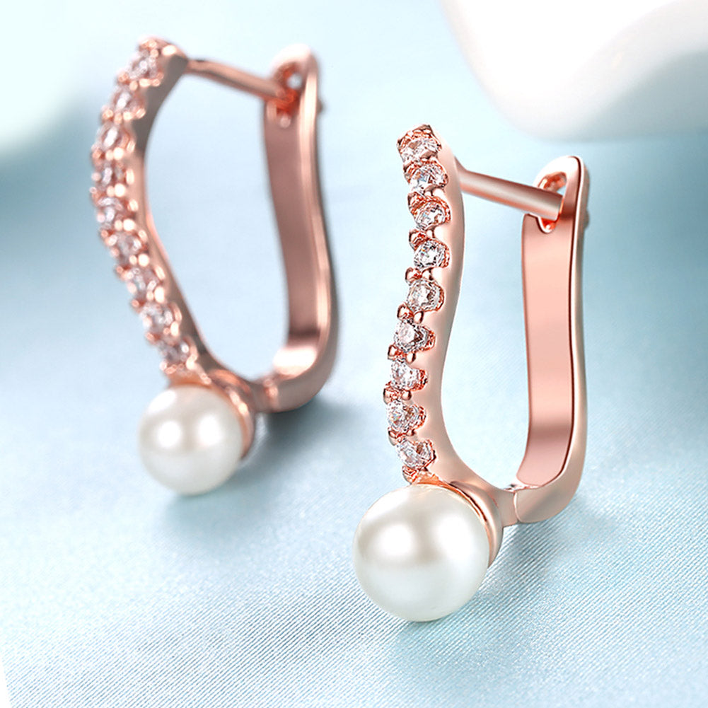 2.00 Ct Swarovski Crystal and Pearl Huggie Earring in 18K Rose Gold Plated, Earring, Golden NYC Jewelry, Golden NYC Jewelry jewelryjewelry deals, swarovski crystal jewelry, groupon jewelry,, jewelry for mom,