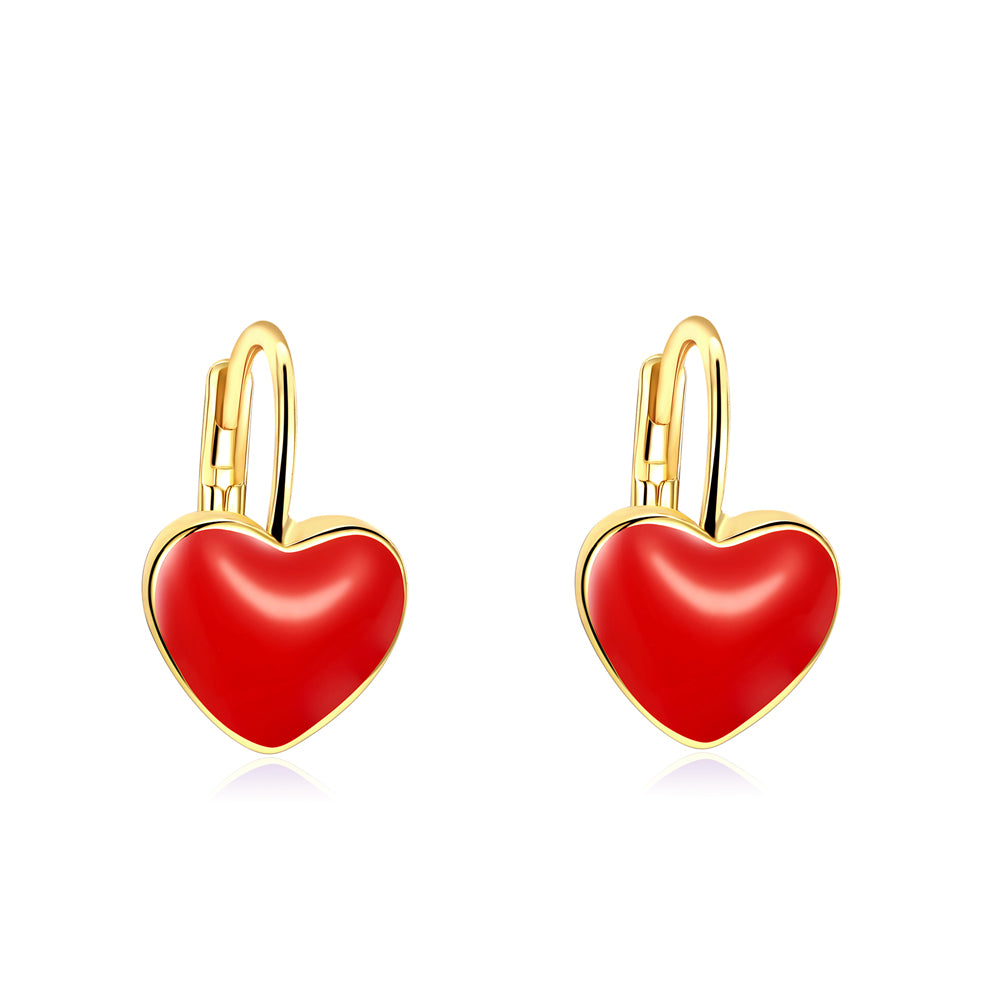 Red Heart Leverback Earring in 18K Gold Plated