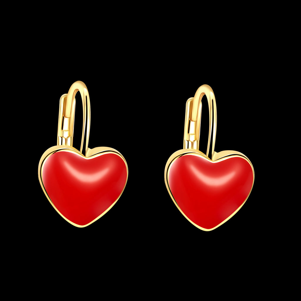 Red Heart Leverback Earring in 18K Gold Plated