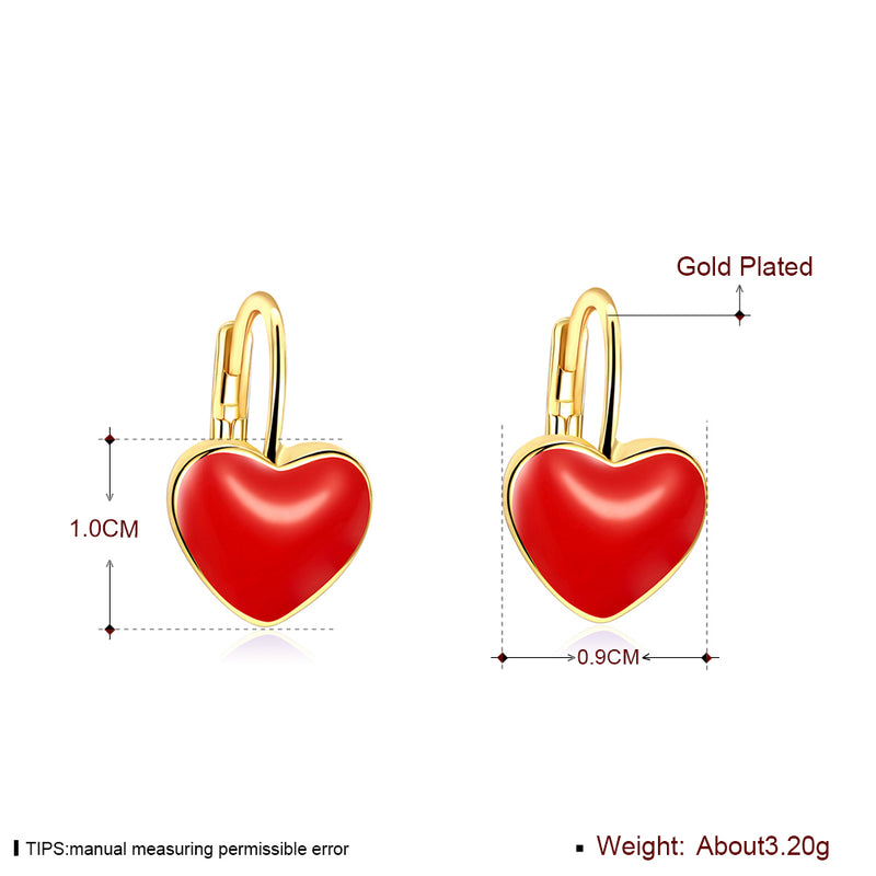Red Heart Leverback Earring in 18K Gold Plated