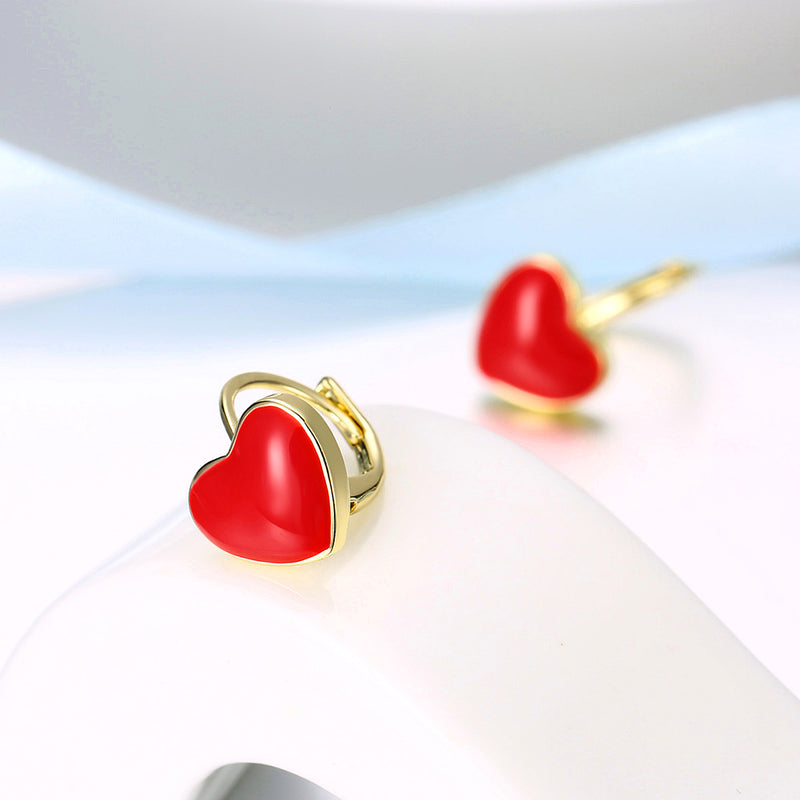 Red Heart Leverback Earring in 18K Gold Plated