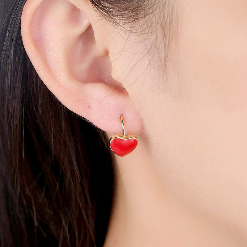 Red Heart Leverback Earring in 18K Gold Plated