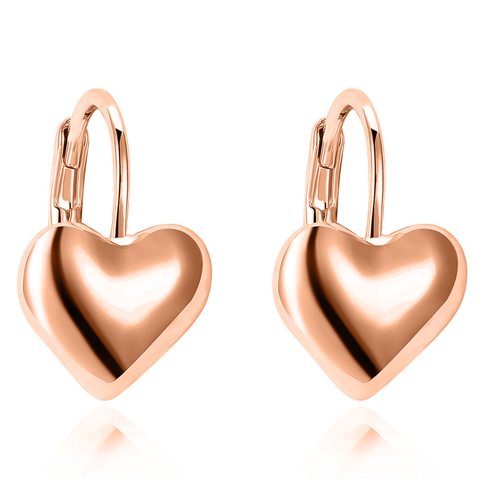 18K Rose Gold Plated Classic Heart Huggie Earrings