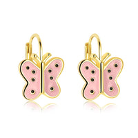 Pink Butterfly Leverback Earring in 18K Gold Plated
