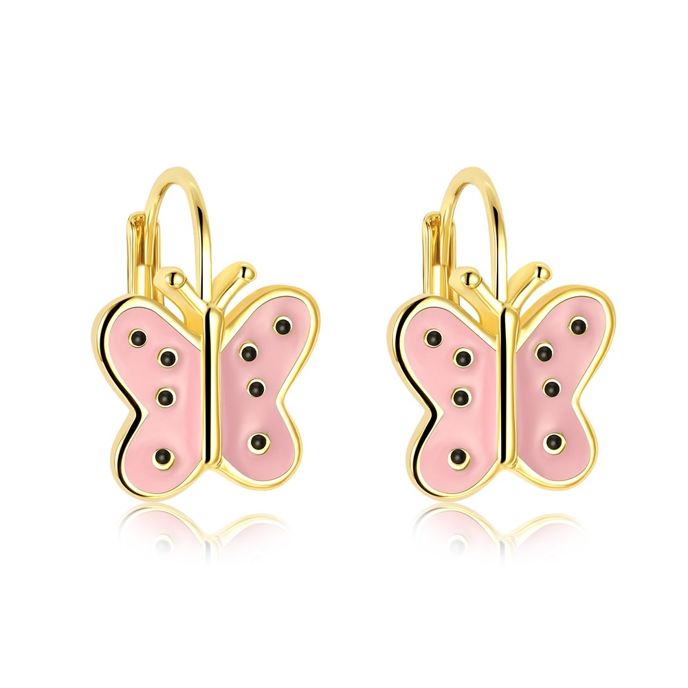 Pink Butterfly Leverback Earring in 18K Gold Plated