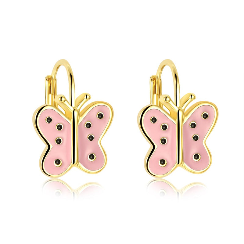 Pink Butterfly Leverback Earring in 18K Gold Plated