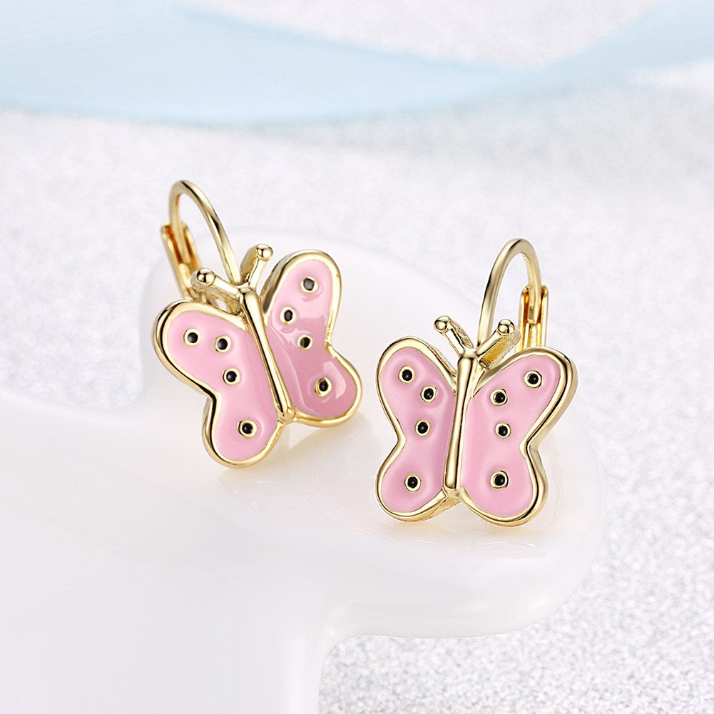 Pink Butterfly Leverback Earring in 18K Gold Plated