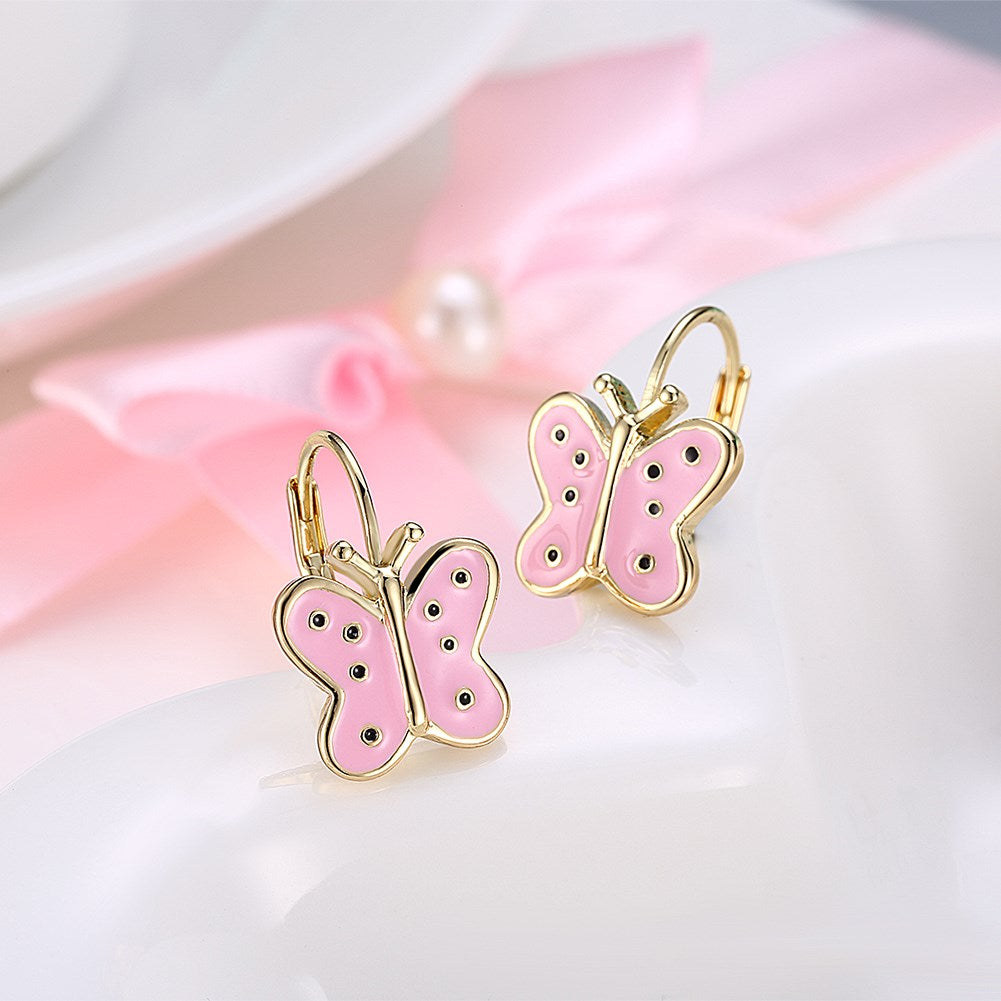 Pink Butterfly Leverback Earring in 18K Gold Plated