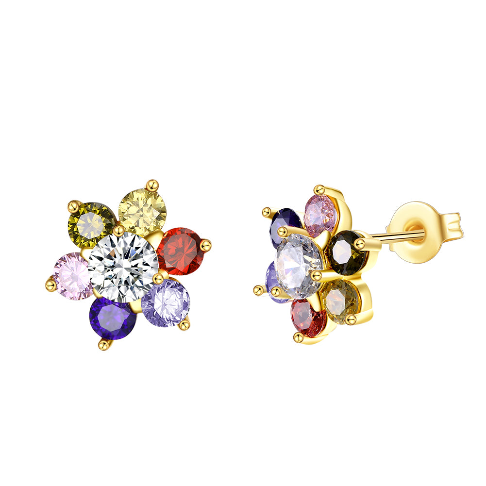 Rainbow Flower Stud Earring in 18K Gold Plated