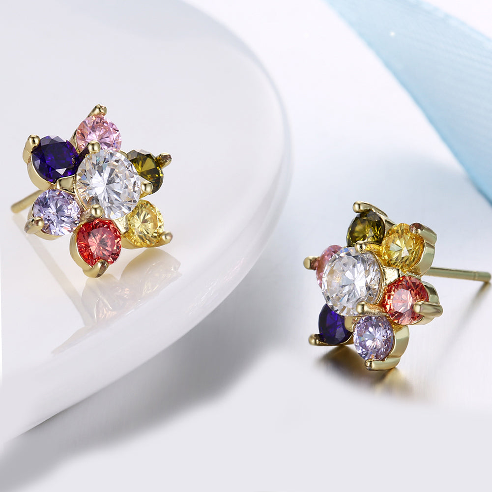 Rainbow Flower Stud Earring in 18K Gold Plated