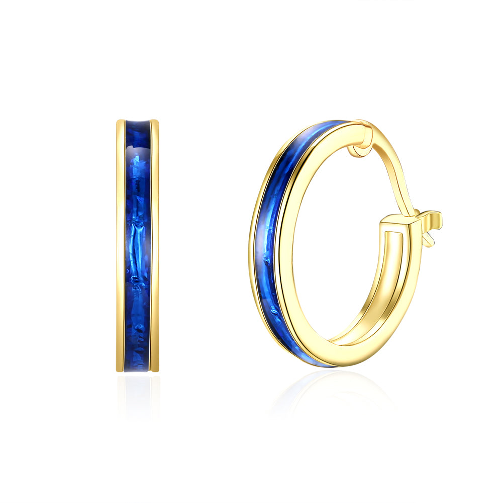 Blue Enamel Linin Classical Hoops in 14K Gold, Earring, Golden NYC Jewelry, Golden NYC Jewelry  jewelryjewelry deals, swarovski crystal jewelry, groupon jewelry,, jewelry for mom,