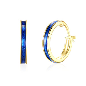 Blue Enamel Linin Classical Hoops in 14K Gold, Earring, Golden NYC Jewelry, Golden NYC Jewelry  jewelryjewelry deals, swarovski crystal jewelry, groupon jewelry,, jewelry for mom,