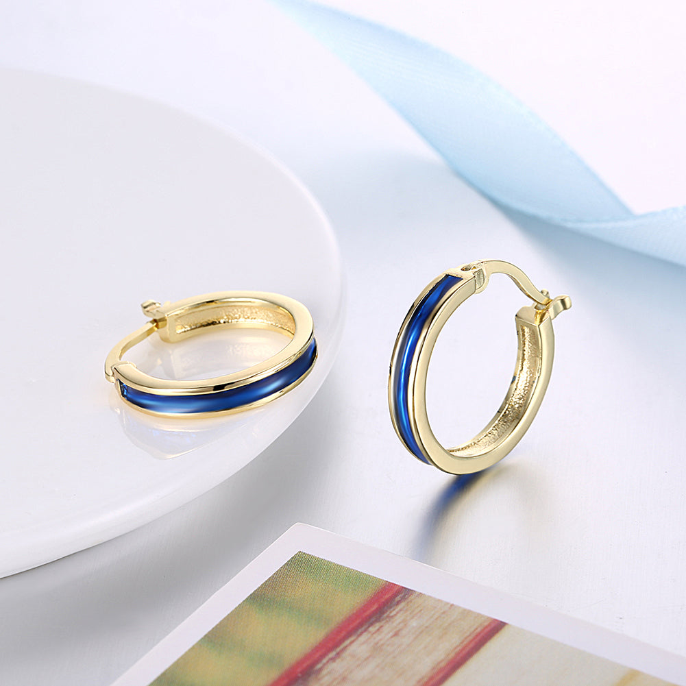 Blue Enamel Linin Classical Hoops in 14K Gold, Earring, Golden NYC Jewelry, Golden NYC Jewelry  jewelryjewelry deals, swarovski crystal jewelry, groupon jewelry,, jewelry for mom,