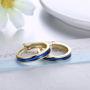 Blue Enamel Linin Classical Hoops in 14K Gold, Earring, Golden NYC Jewelry, Golden NYC Jewelry  jewelryjewelry deals, swarovski crystal jewelry, groupon jewelry,, jewelry for mom,