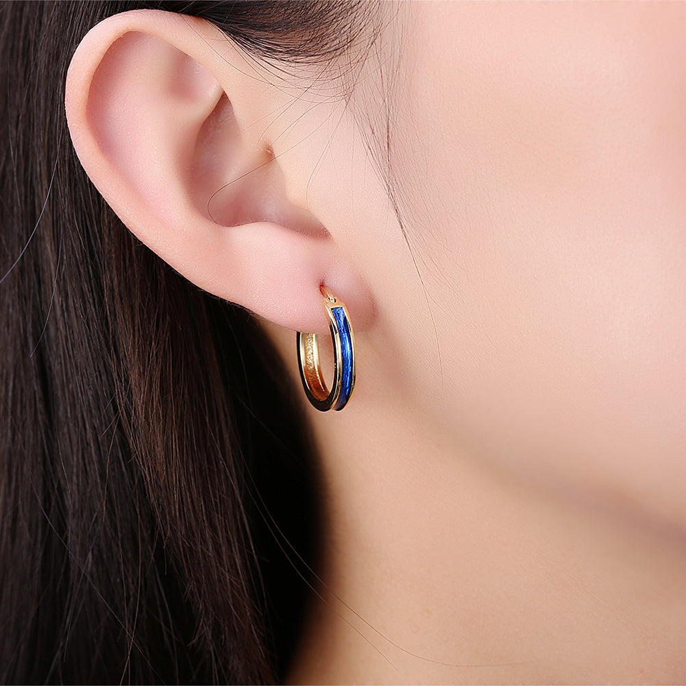 Blue Lining Hoop Earring in 18K Gold Plated, Earring, Golden NYC Jewelry, Golden NYC Jewelry jewelryjewelry deals, swarovski crystal jewelry, groupon jewelry,, jewelry for mom,