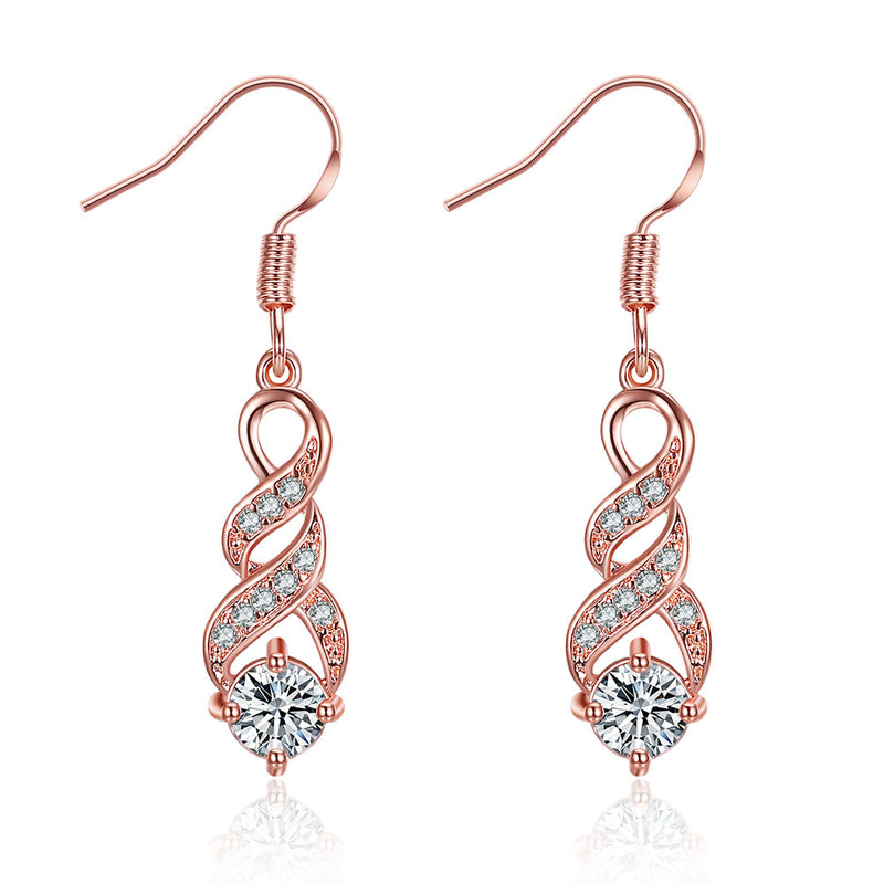 White Topaz Swirl Drop Drop Earring in 18K Rose Gold Plated