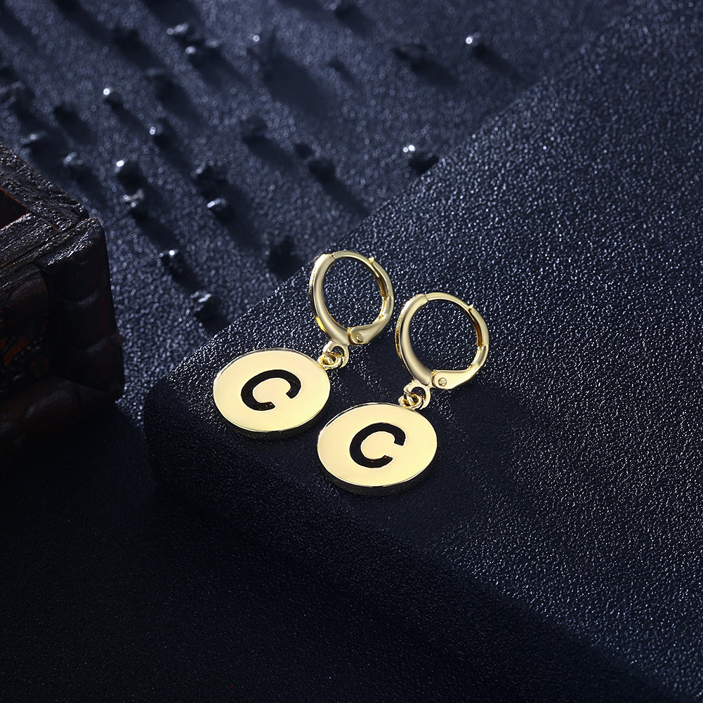 Letter C Drop Earring in 18K Gold Plated