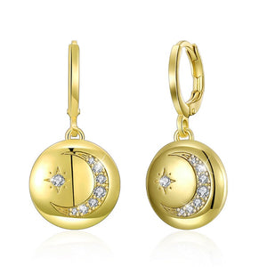 Moon and Star Drop Earring in 18K Gold Plated