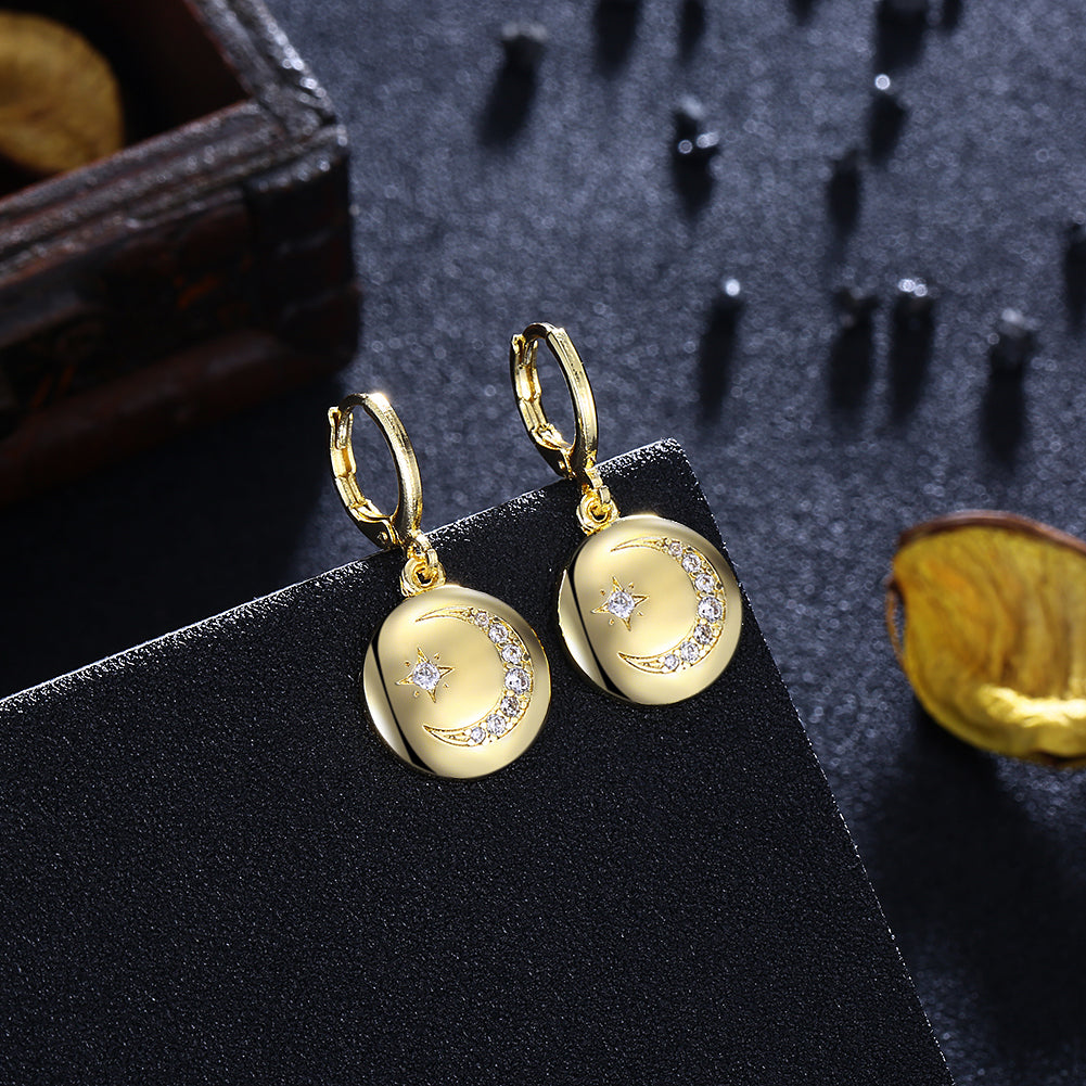 Moon and Star Drop Earring in 18K Gold Plated