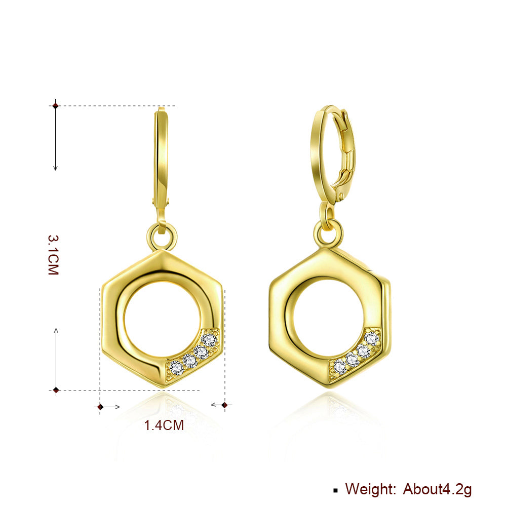 Hexagon Drop Earring in 18K Gold Plated